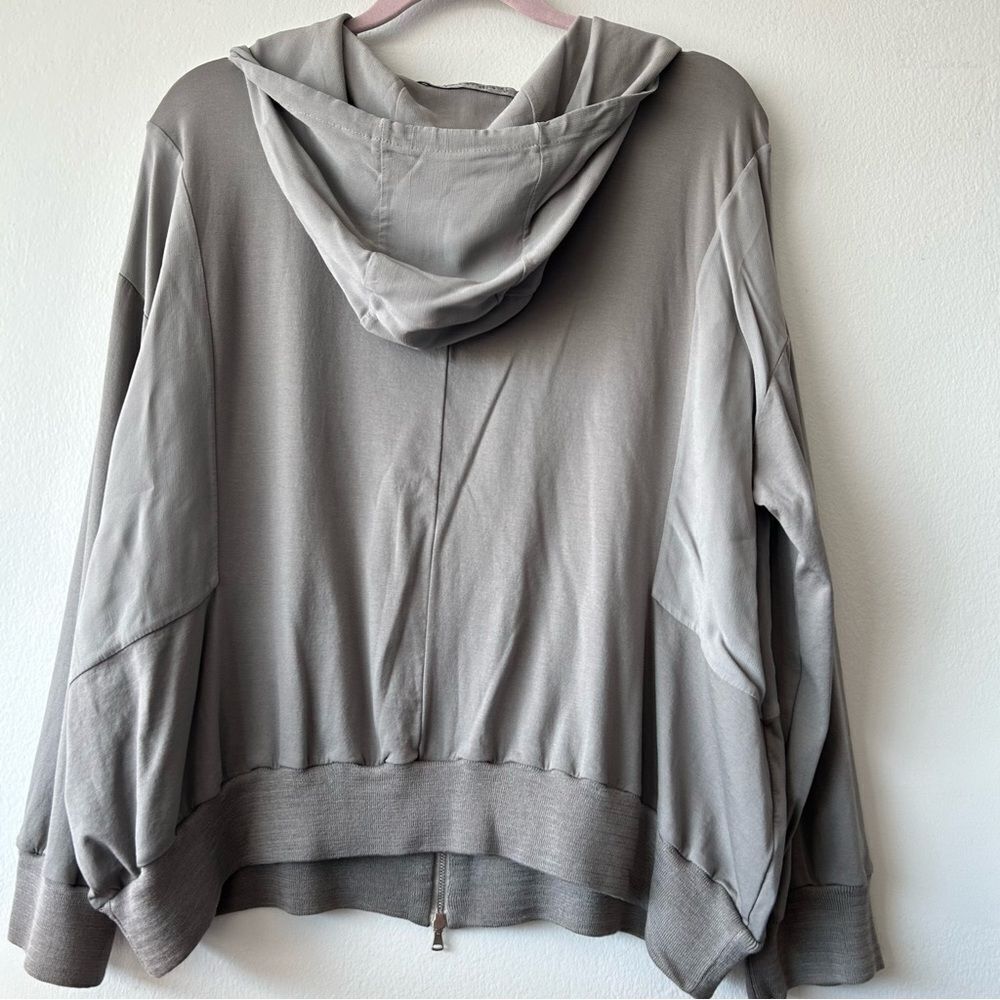 TRANSIT Par Such Silky Hoodie Jacket in Taupe Made in Italy - Picture 7 of 12